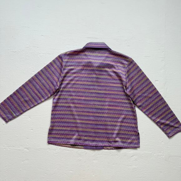 Purple Zigzag Metallic Stripe Knit Button Up Rhinestone Collar, Size XL - Picture 8 of 8